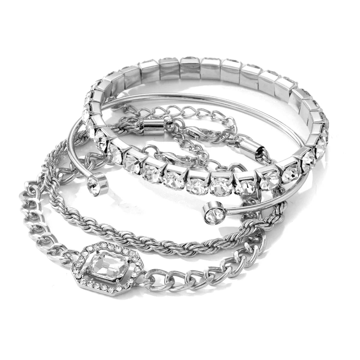 Set de 4 pulseras apilables con brillo de diamantes