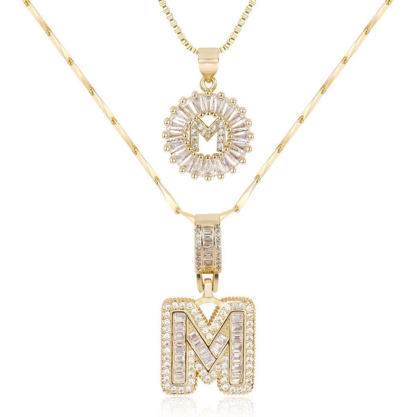 Set de 2 Collares 14K con Inicial y Brillo