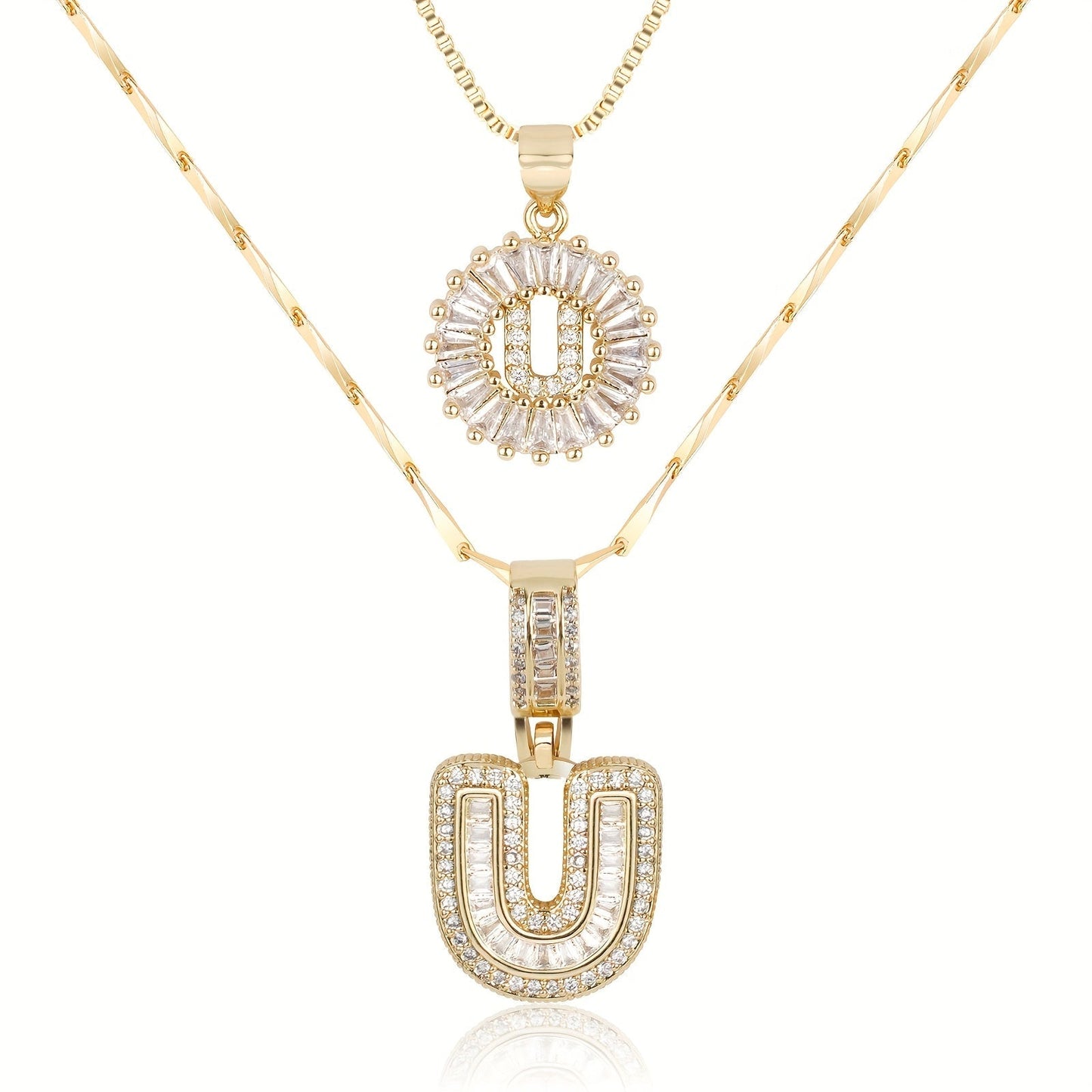 Set de 2 Collares 14K con Inicial y Brillo