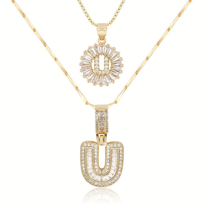 Set de 2 Collares 14K con Inicial y Brillo