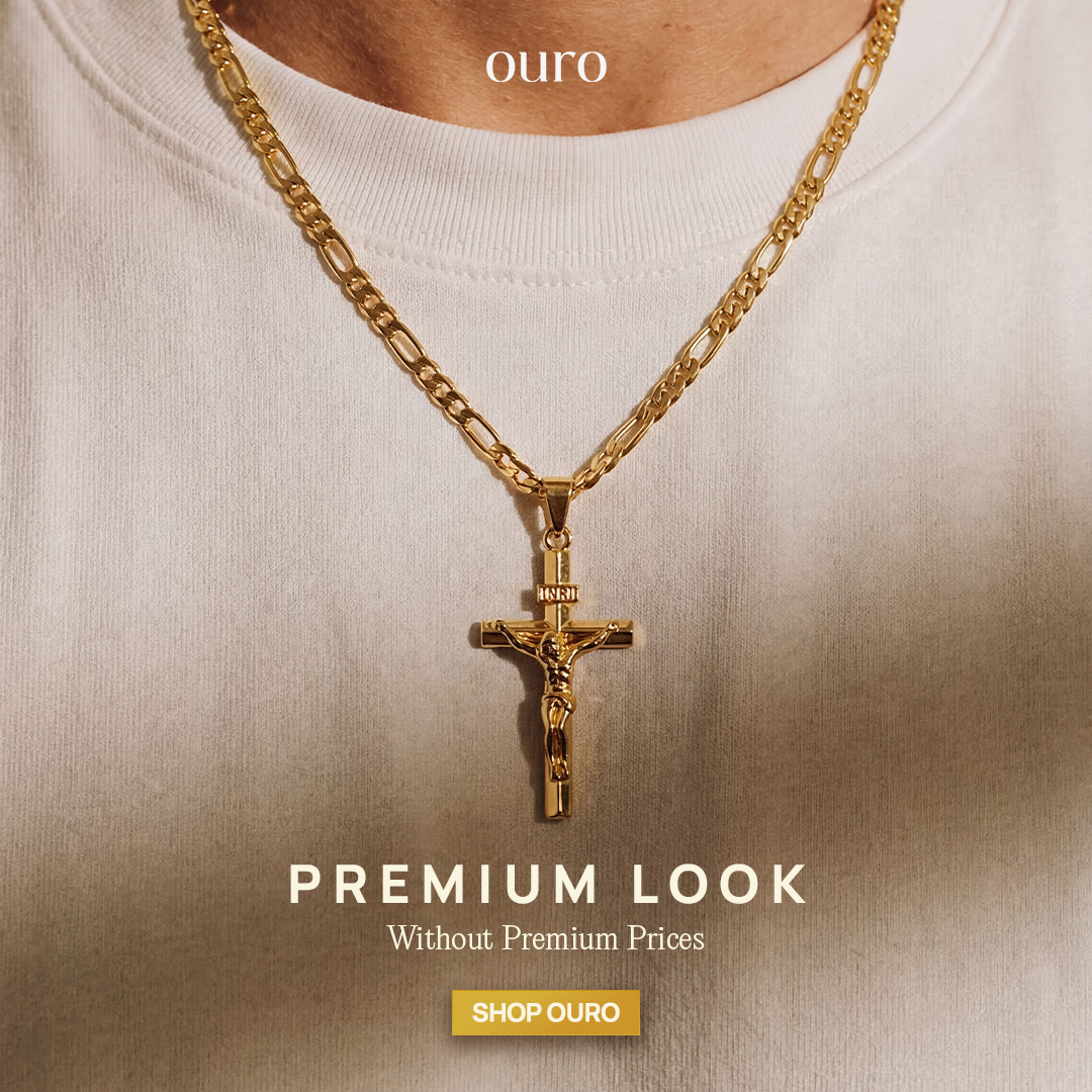 Cadena Doble Figaro y Crucifijo de Oro 14K