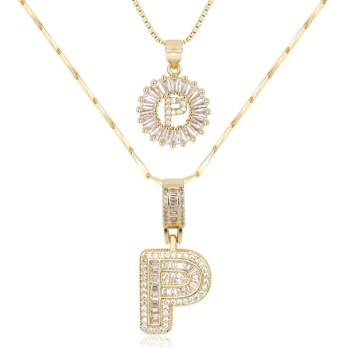 Set de 2 Collares 14K con Inicial y Brillo