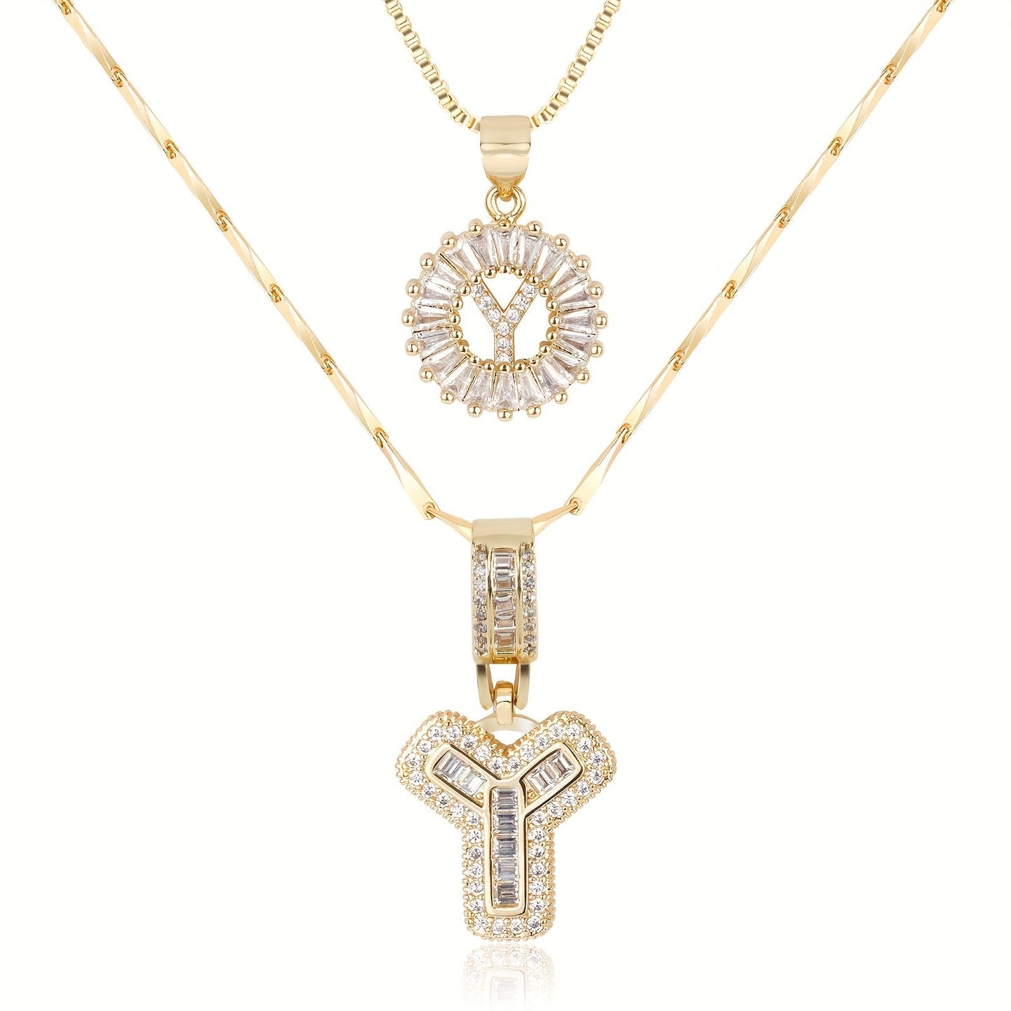 Set de 2 Collares 14K con Inicial y Brillo