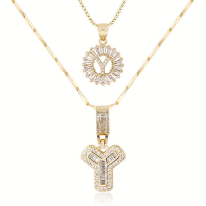 Set de 2 Collares 14K con Inicial y Brillo