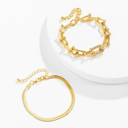 Set de 2 pulseras llamativas: cadena con cierre y espiga