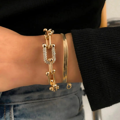 Set de 2 pulseras llamativas: cadena con cierre y espiga