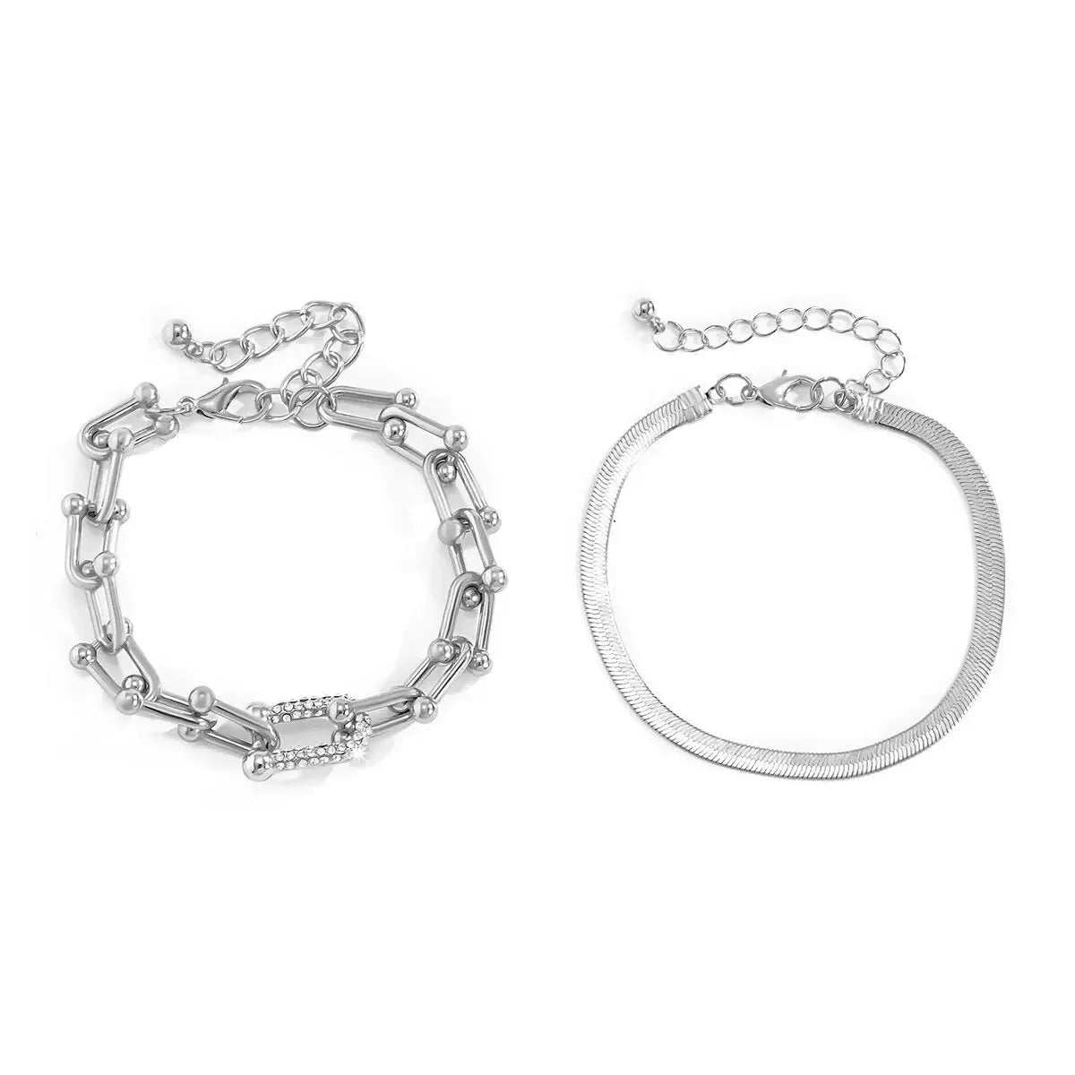 Set de 2 pulseras llamativas: cadena con cierre y espiga