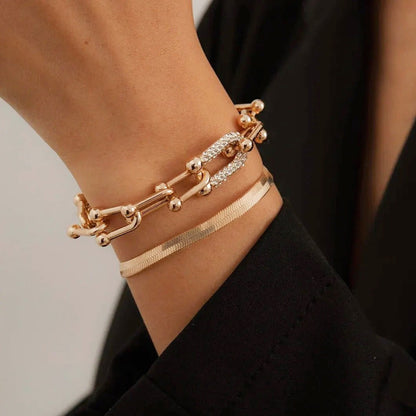 Set de 2 pulseras llamativas: cadena con cierre y espiga