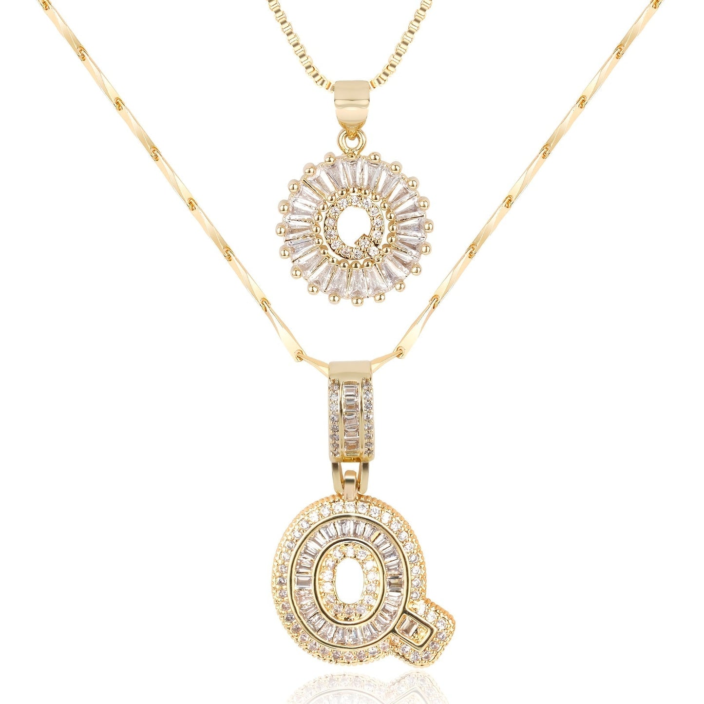 Set de 2 Collares 14K con Inicial y Brillo