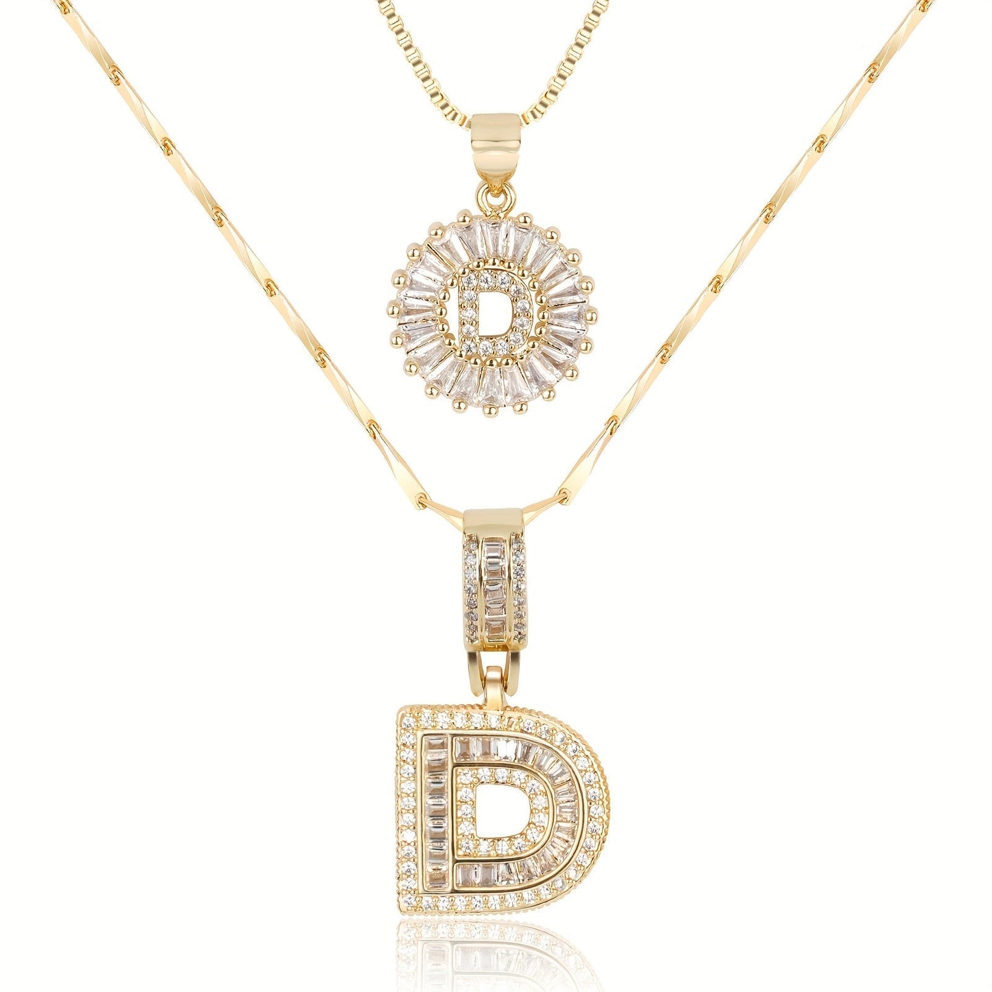 Set de 2 Collares 14K con Inicial y Brillo