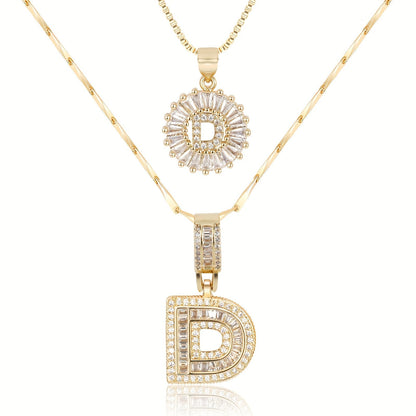 Set de 2 Collares 14K con Inicial y Brillo