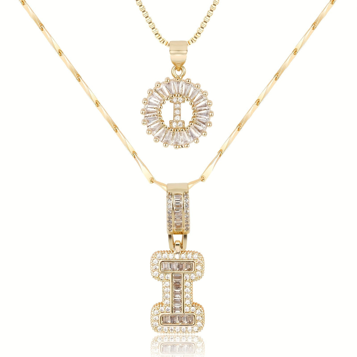 Set de 2 Collares 14K con Inicial y Brillo