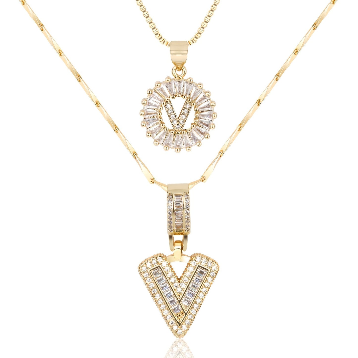 Set de 2 Collares 14K con Inicial y Brillo