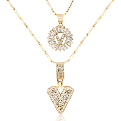 Set de 2 Collares 14K con Inicial y Brillo