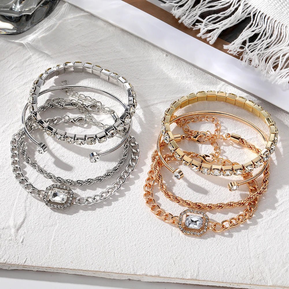 Set de 4 pulseras apilables con brillo de diamantes