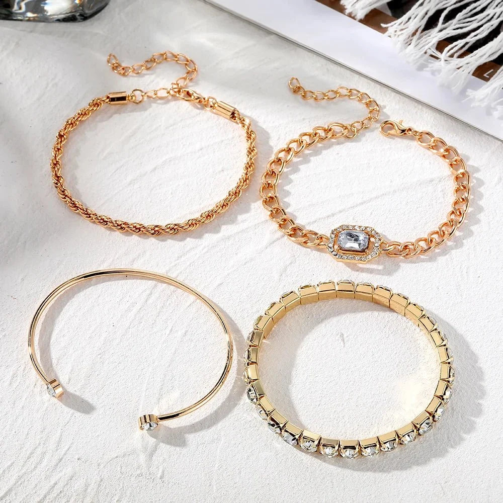 Set de 4 pulseras apilables con brillo de diamantes