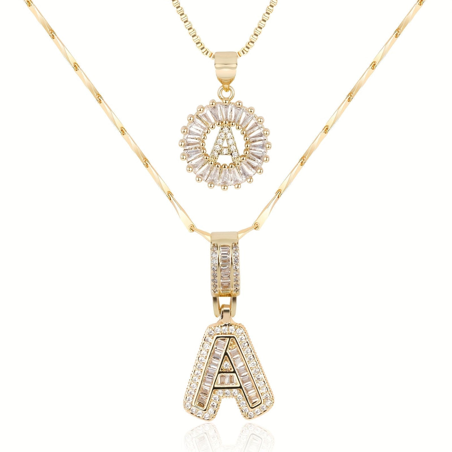 Set de 2 Collares 14K con Inicial y Brillo