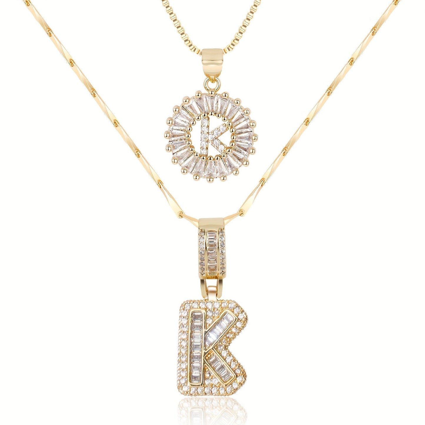 Set de 2 Collares 14K con Inicial y Brillo