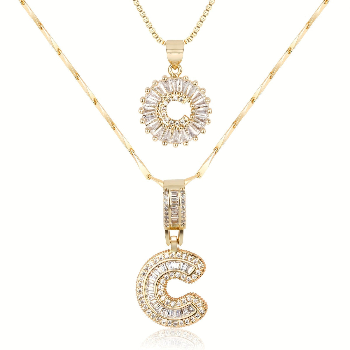 Set de 2 Collares 14K con Inicial y Brillo