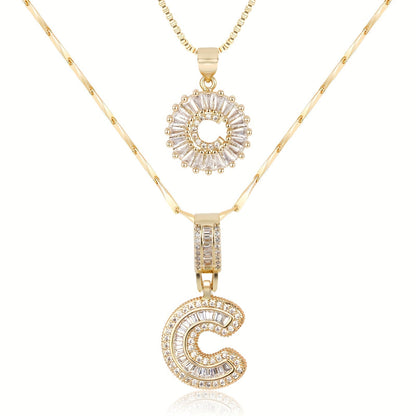 Set de 2 Collares 14K con Inicial y Brillo
