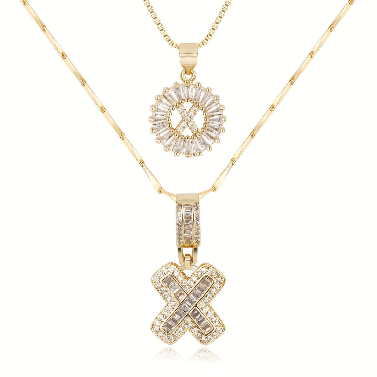 Set de 2 Collares 14K con Inicial y Brillo