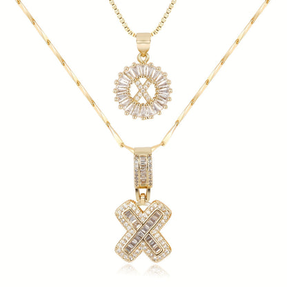 Set de 2 Collares 14K con Inicial y Brillo