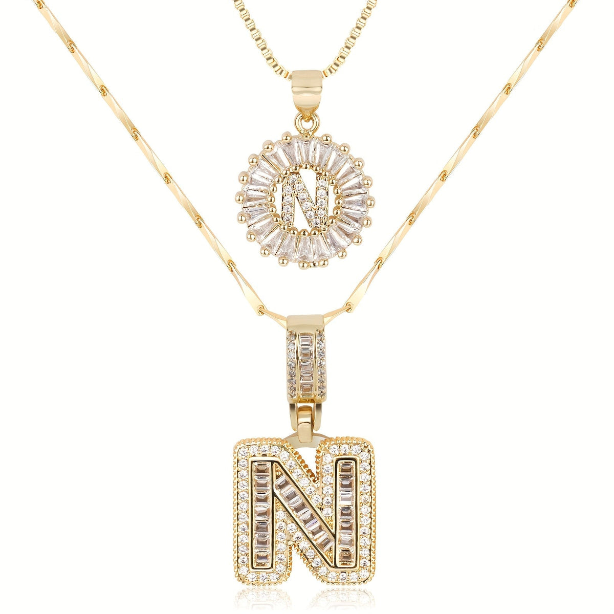 Set de 2 Collares 14K con Inicial y Brillo