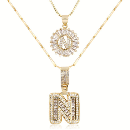 Set de 2 Collares 14K con Inicial y Brillo
