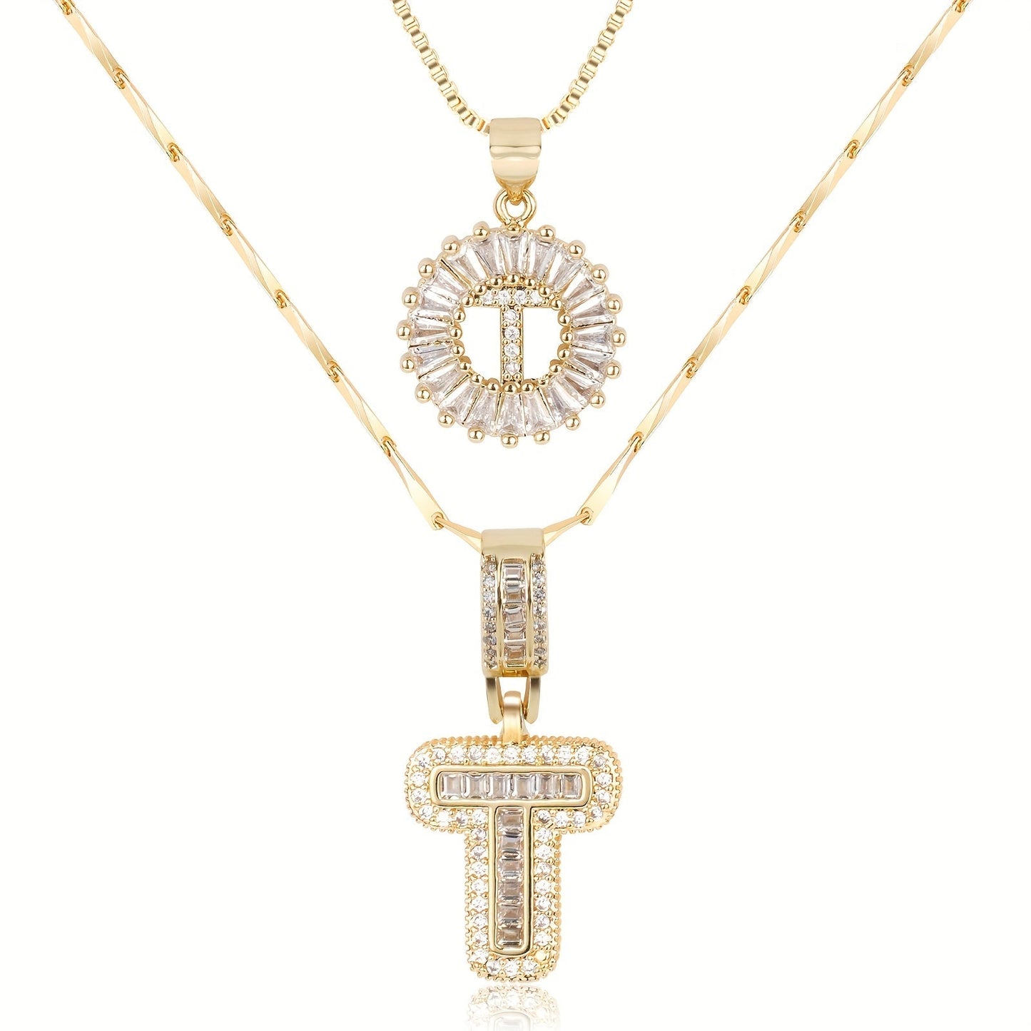 Set de 2 Collares 14K con Inicial y Brillo