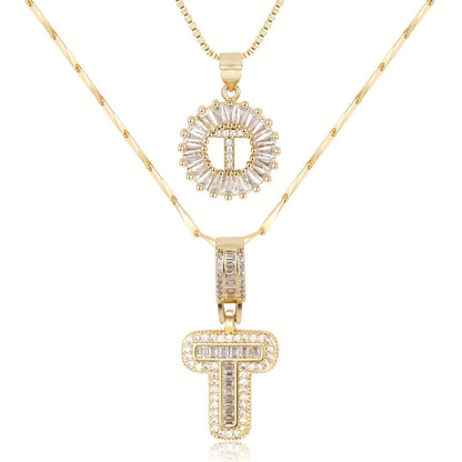 Set de 2 Collares 14K con Inicial y Brillo