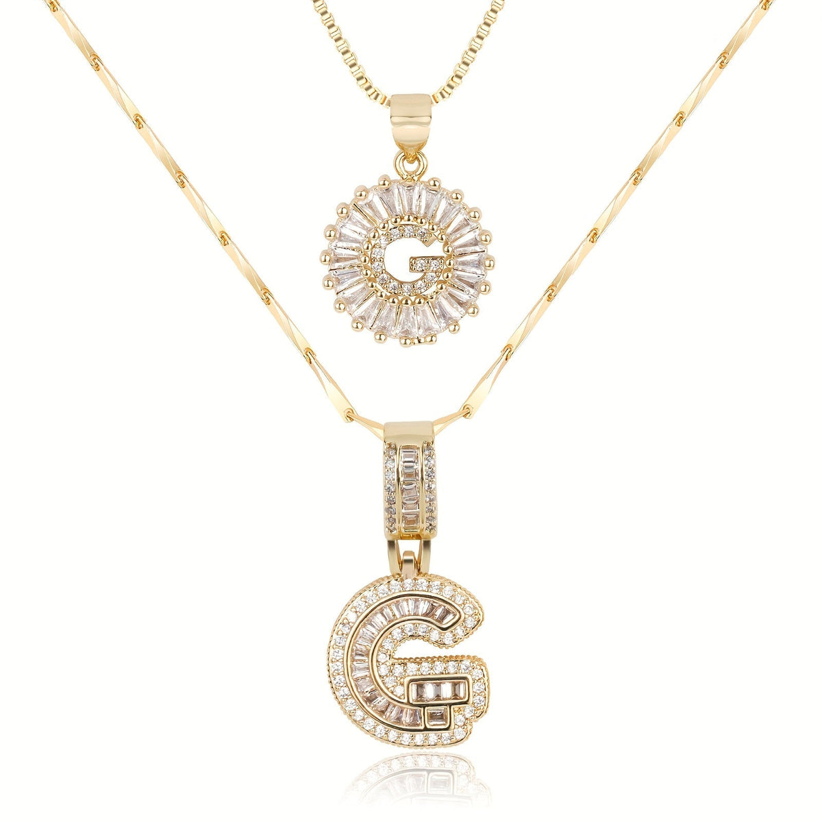 Set de 2 Collares 14K con Inicial y Brillo