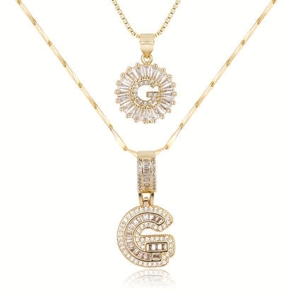 Set de 2 Collares 14K con Inicial y Brillo