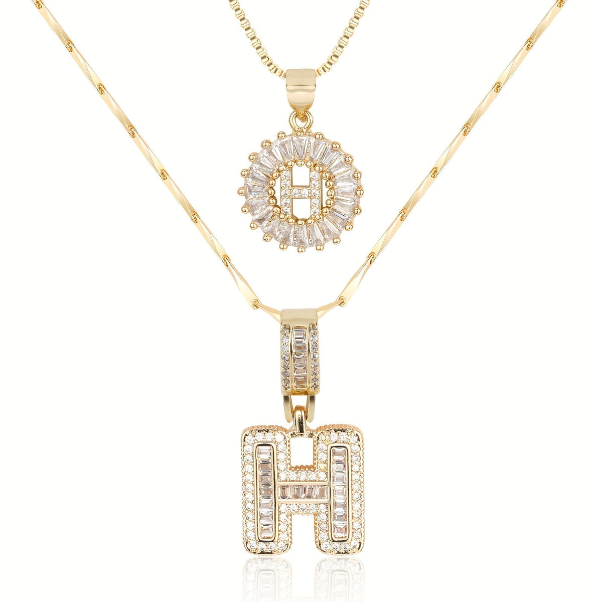 Set de 2 Collares 14K con Inicial y Brillo