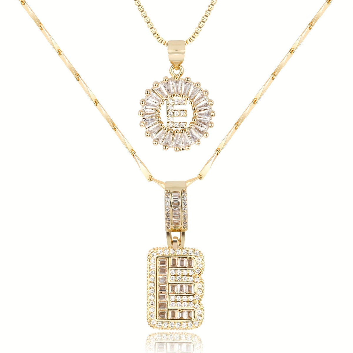 Set de 2 Collares 14K con Inicial y Brillo