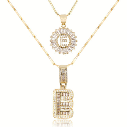 Set de 2 Collares 14K con Inicial y Brillo