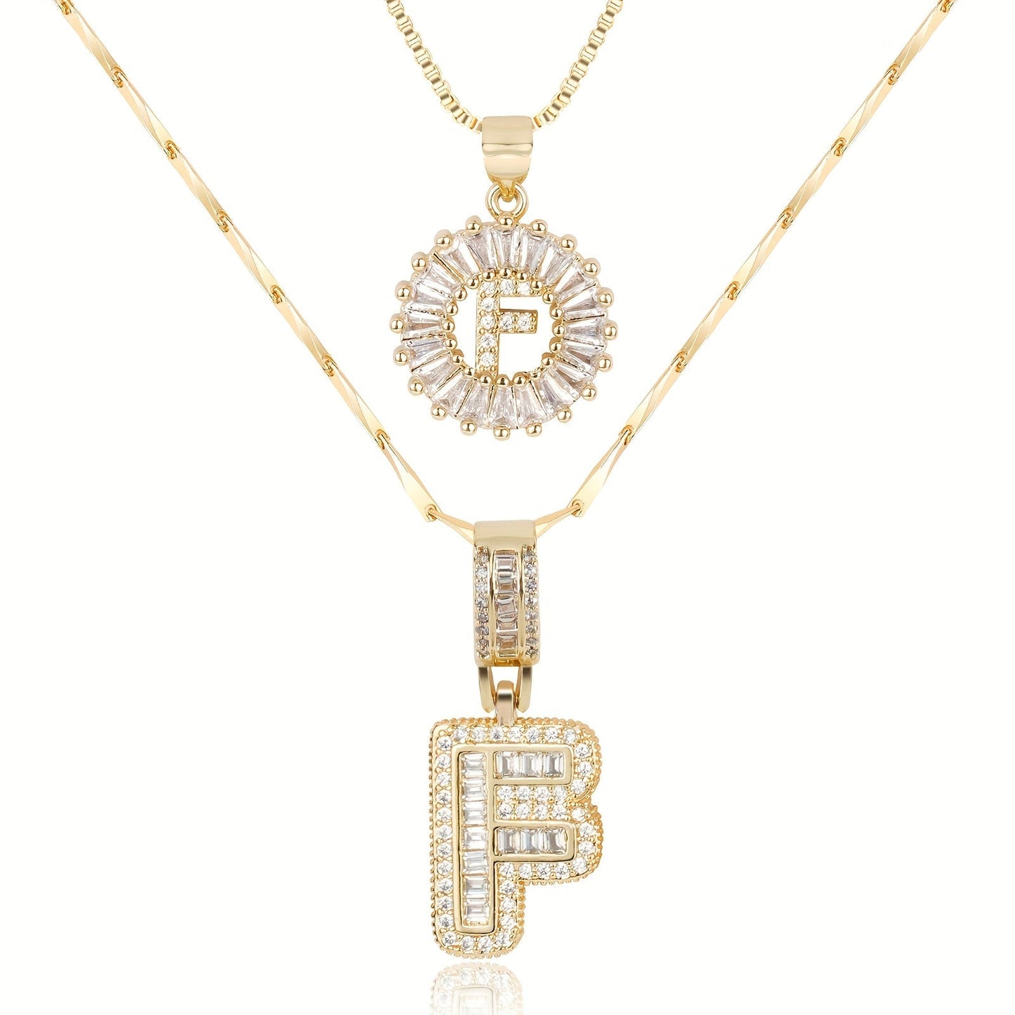 Set de 2 Collares 14K con Inicial y Brillo