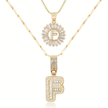 Set de 2 Collares 14K con Inicial y Brillo