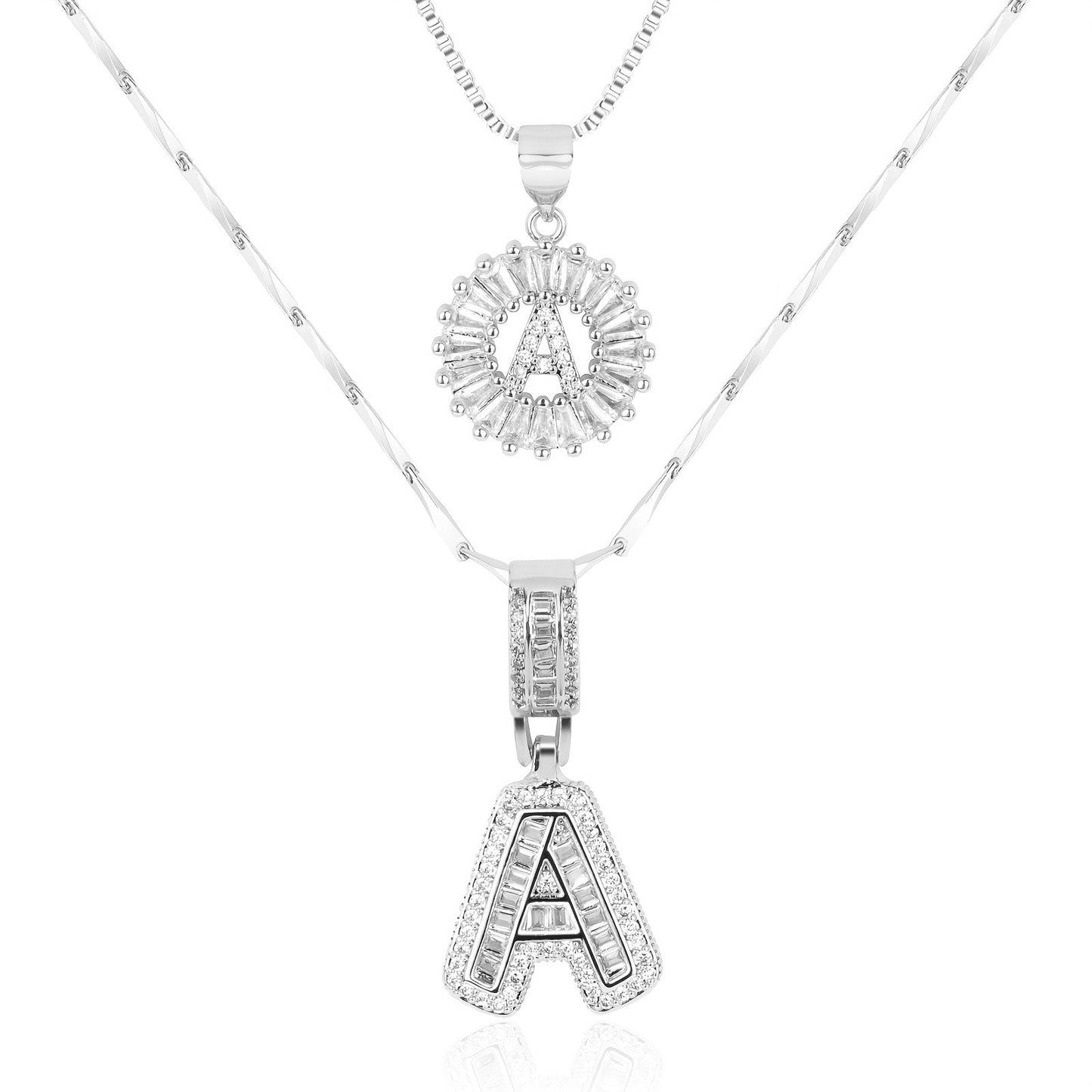 Set de 2 Collares 14K con Inicial y Brillo