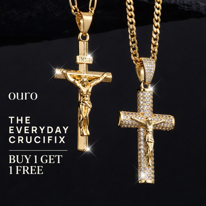 Cadena Doble Figaro y Crucifijo de Oro 14K