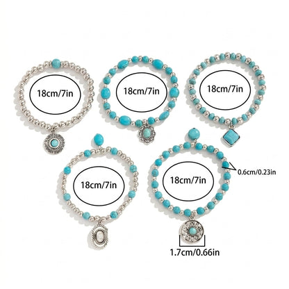 Set de 5 pulseras bohemias de turquesa apilables