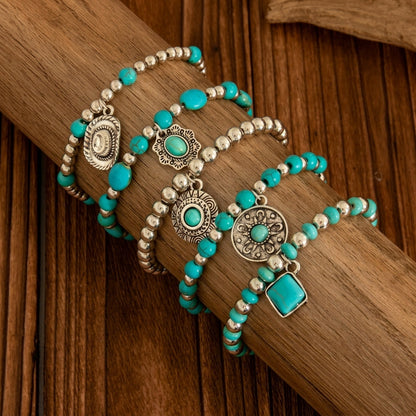 Set de 5 pulseras bohemias de turquesa apilables
