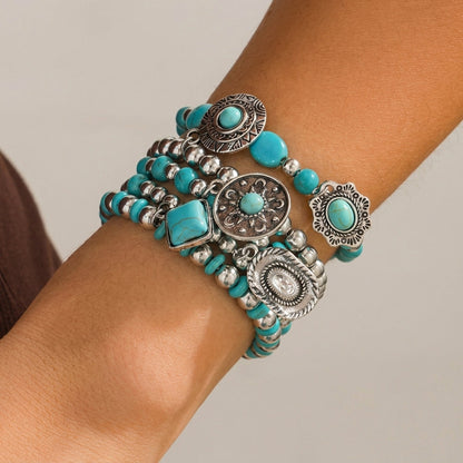 Set de 5 pulseras bohemias de turquesa apilables