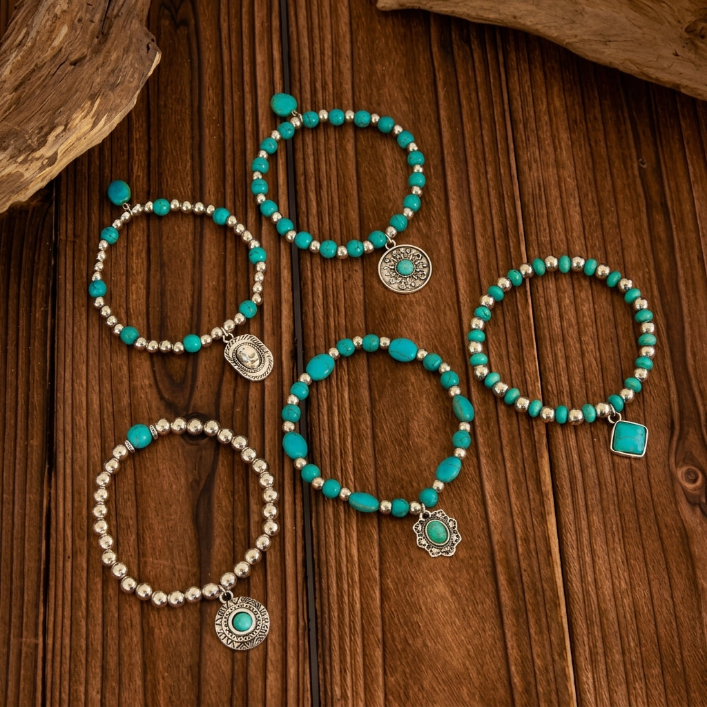 Set de 5 pulseras bohemias de turquesa apilables