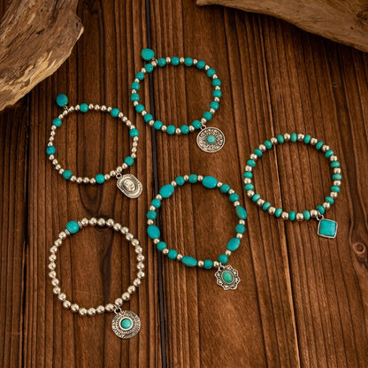 Set de 5 pulseras bohemias de turquesa apilables