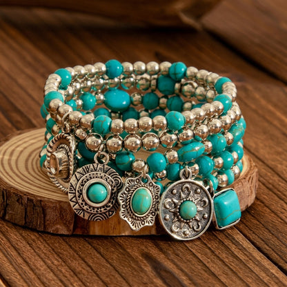 Set de 5 pulseras bohemias de turquesa apilables