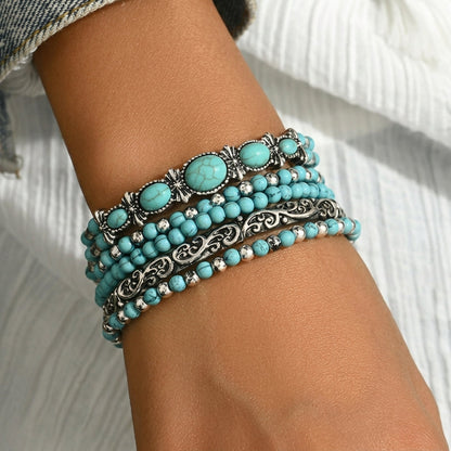 Set de 5 pulseras bohemias de turquesa apilables