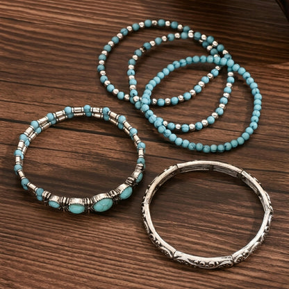 Set de 5 pulseras bohemias de turquesa apilables
