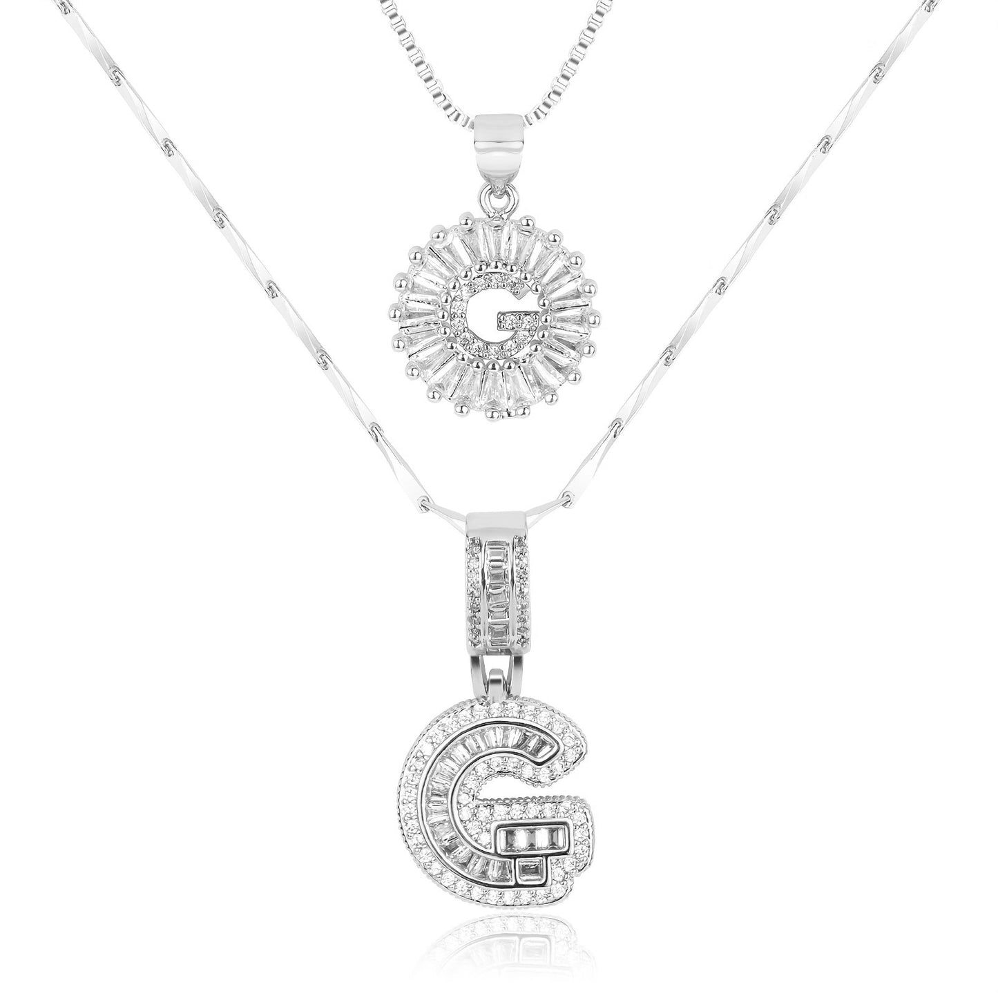 Set de 2 Collares 14K con Inicial y Brillo