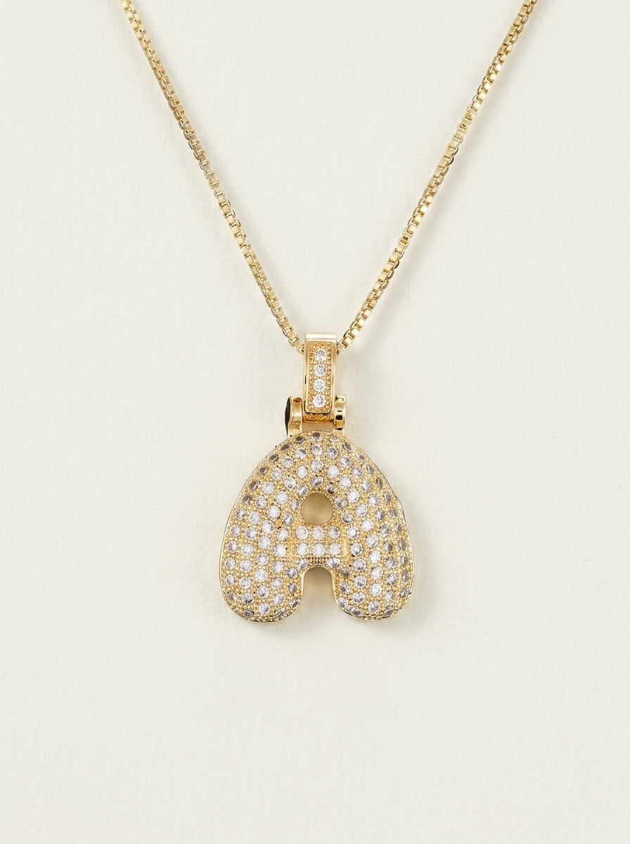 Collar Inicial Bubble 14K con Brillo de Diamantes