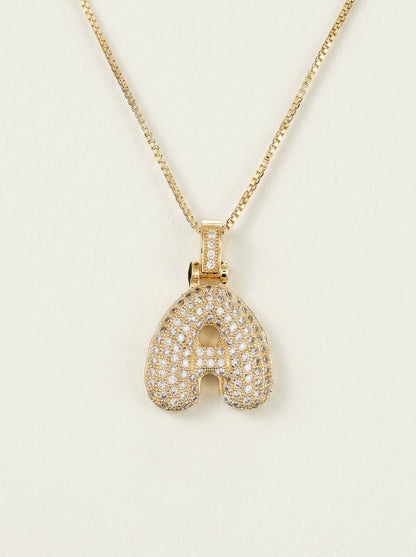 Collar Inicial Bubble 14K con Brillo de Diamantes